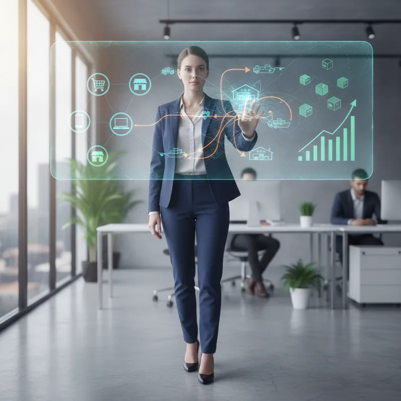 A professional managing multichannel sales strategies on a digital screen in a modern office environment.