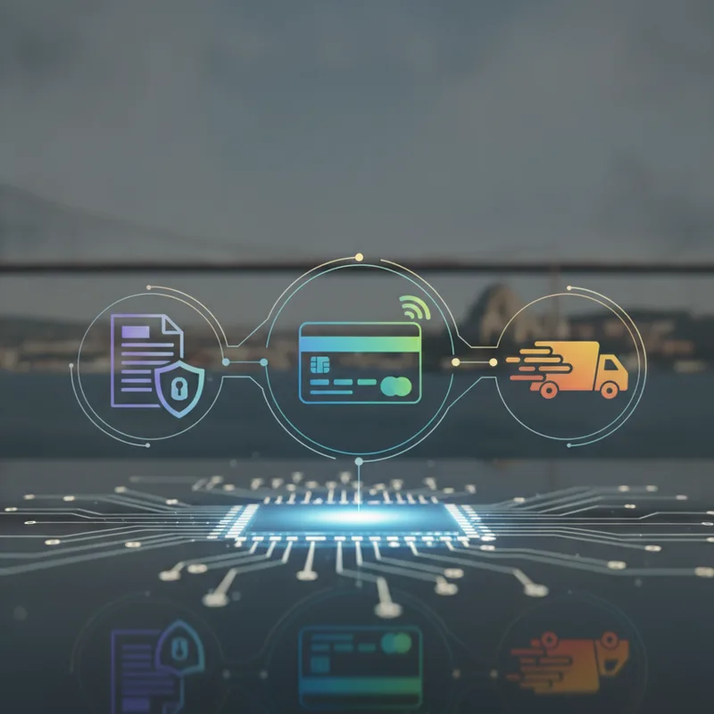 A visual depicting e-commerce integrations specific to Turkey, such as local payment, shipping, and legal compliance.