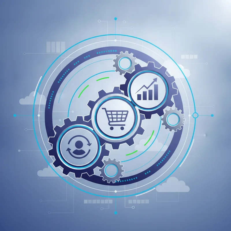 Kullanıcı deneyimi, teknik altyapı ve iş büyümesini bir araya getiren e-ticaret platformu seçiminin önemini anlatan detaylı, modern bir illüstrasyon.