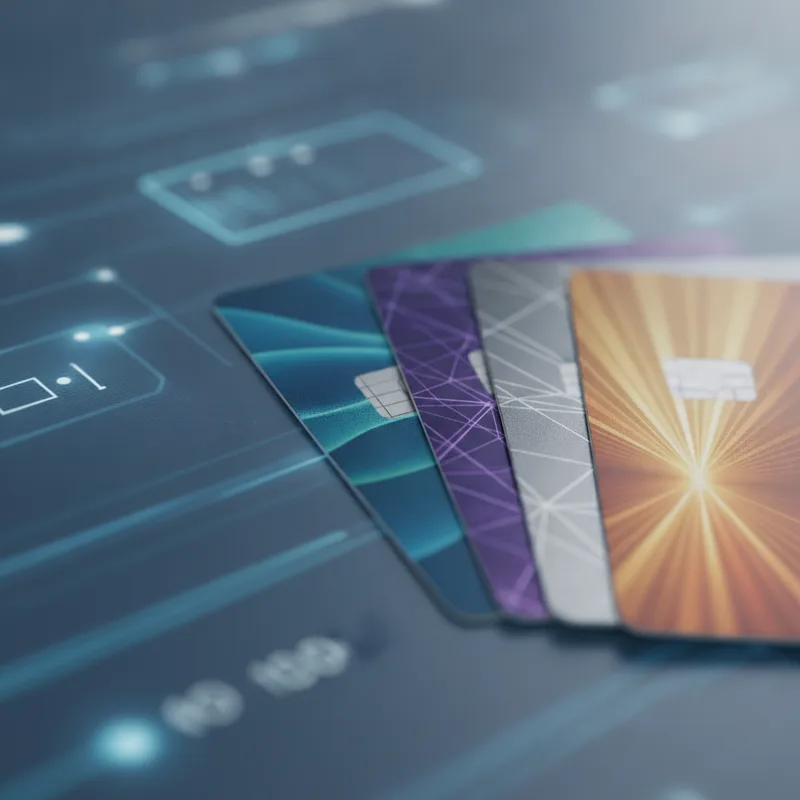 Online e-ticaret işlemleri için kullanılan çeşitli kredi ve banka kartlarını gösteren yakın çekim fotogerçekçi görsel.