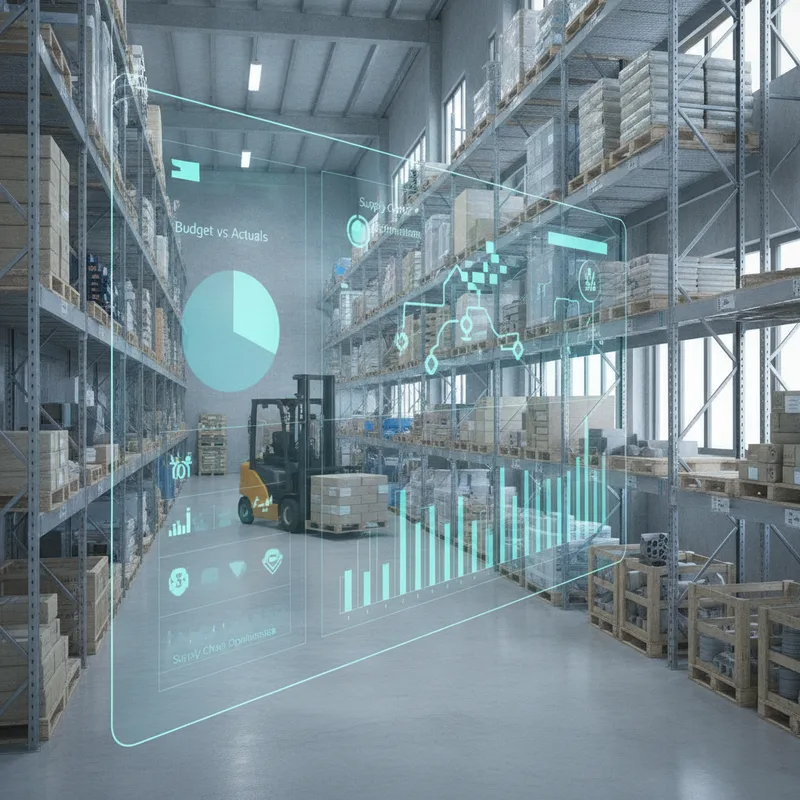Visual illustrating a construction company effectively controlling cost, budget, and material supply chain management with ERP.