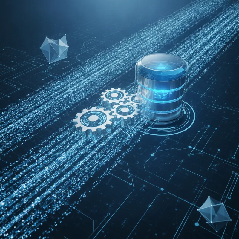 A 3D technology visual representing automated data flow and real-time inventory synchronization between e-commerce systems.