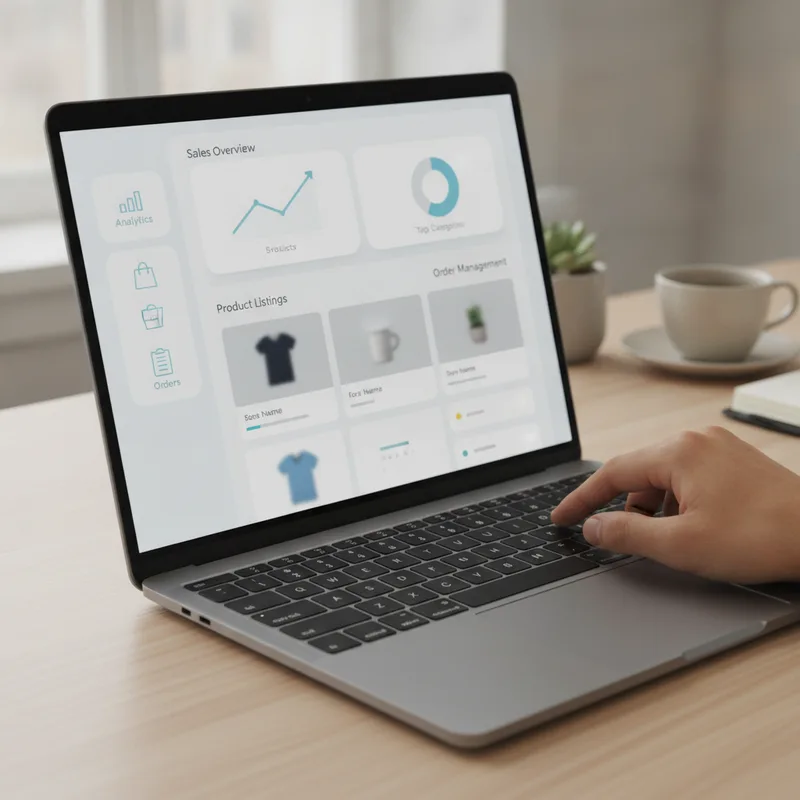 Bir laptop ekranında kullanımı kolay ve sezgisel bir e-ticaret yönetim paneli arayüzü.